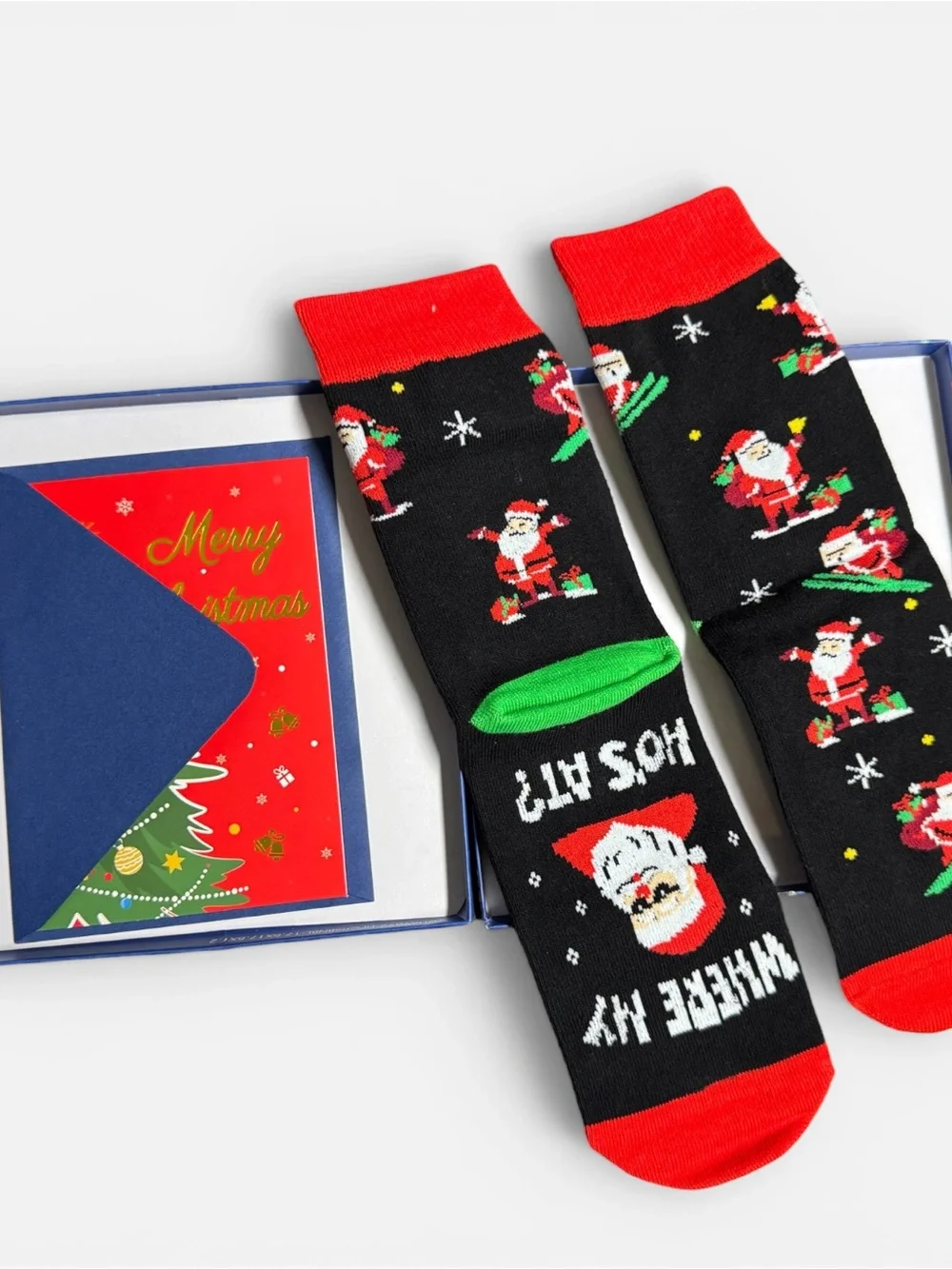 NWT Kids Santa Christmas Socks Gift Box XL 10-12Y Funny Holiday Socks